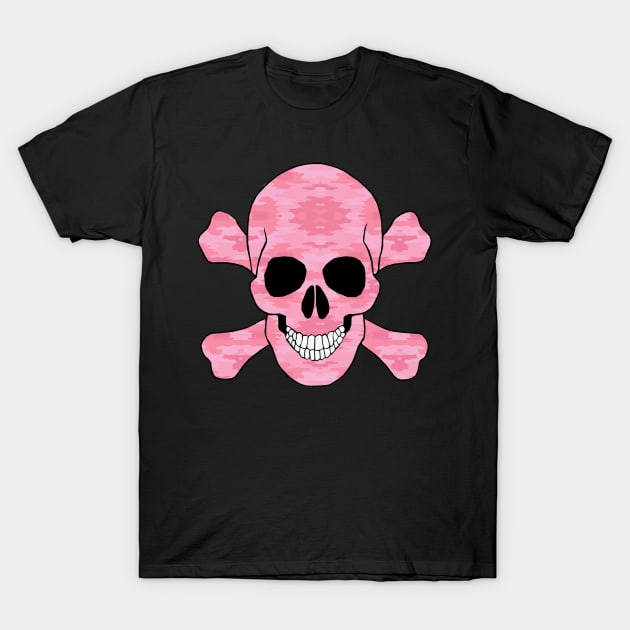 Pink Camouflage Skull And Crossbones T-Shirt by Atteestude